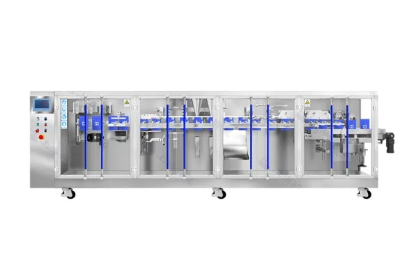 ماكينة تعبئة أكياس جاهزة ذات محرك سيرفو ذات فوهتين