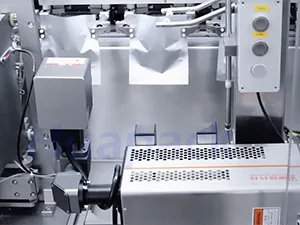 ماكينة تعبئة أكياس سحاب رول ستوك بمحرك سيرفو ذات فوهتين