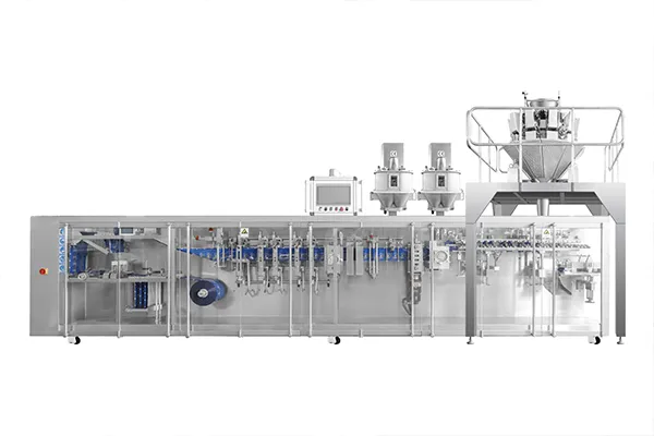 ماكينة تعبئة أكياس ستاند اب رول ستوك بمحرك سيرفو ذات أربع فوهات